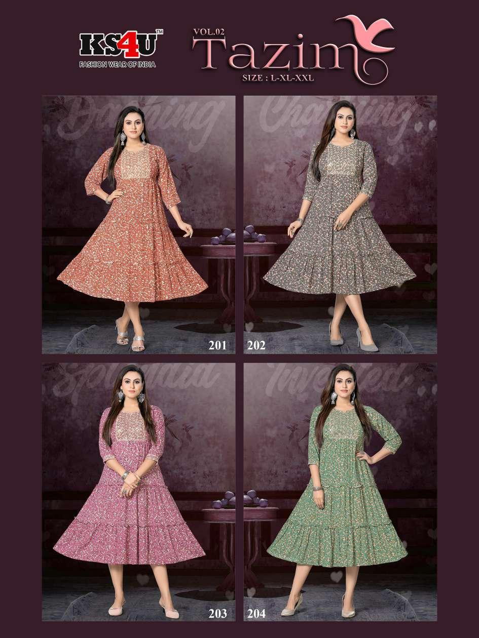 KS4U Tazim 2 Fancy Wear Wholesale Anarkali Kurtis Catalog
